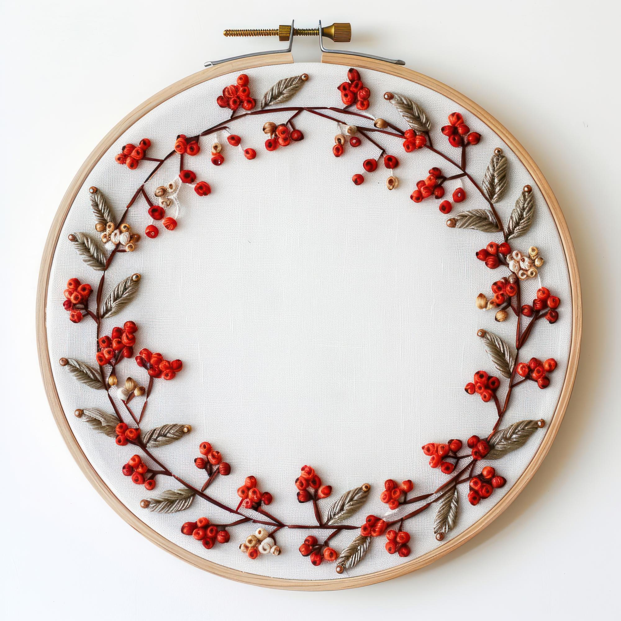 Minimal embroidered hoop framed